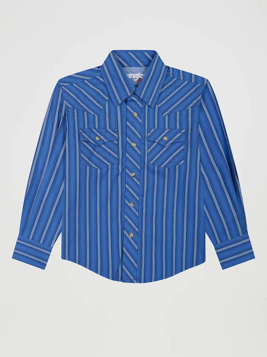 Boy's Wrangler® 20X® Advanced Comfort Western Snap Print Shirt in Riverstone Stripe