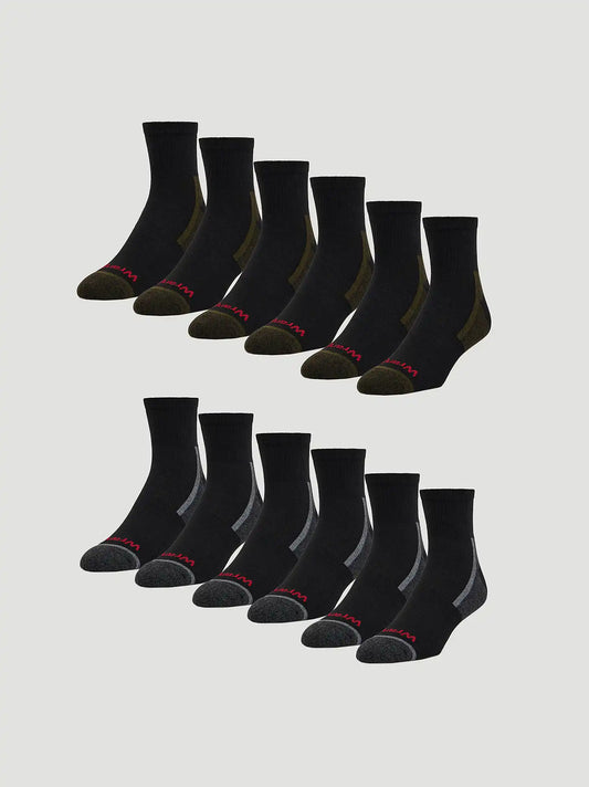 Quarter Crew Athletic Sock 6 Pack:Black:One Size