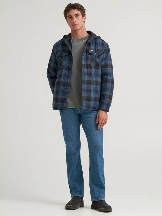 Men's Hooded Heavyweight Shirt Jacket in Blue Asphalt