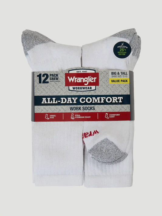 Mens Crew Work Sock 12 Pack:White:One Size