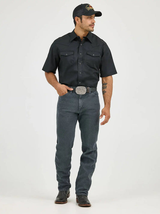 Men's Wrangler® Short Sleeve Solid Western Snap Sport Shirt in Black