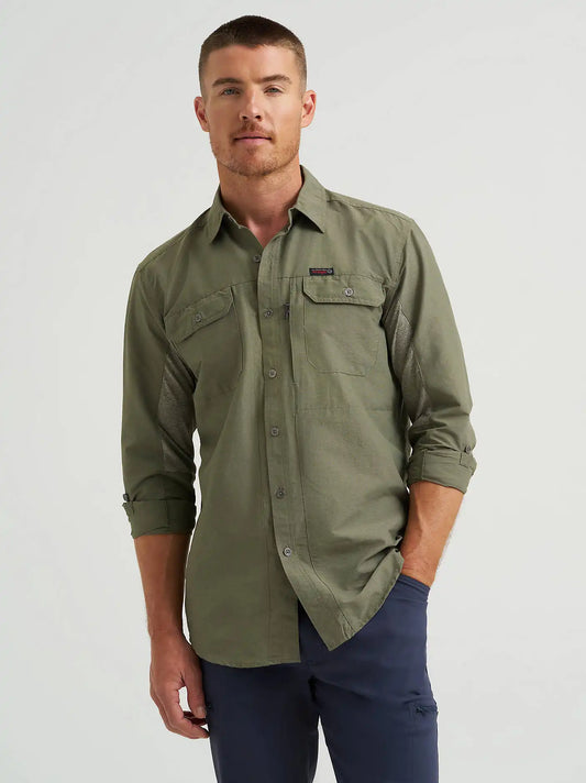 Wrangler ATG™ Men's Mixed Material Shirt in Dusty Olive