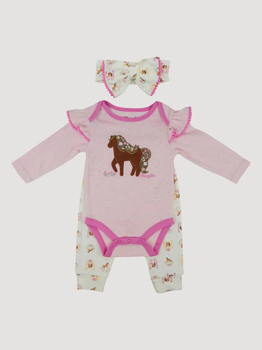 Wrangler Baby Girl Bodysuit & Jogger Set in Pony Pink