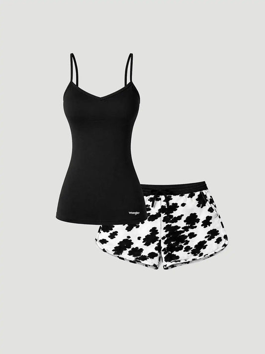 Women's Cami And Shorts Pajama Set in Black/White