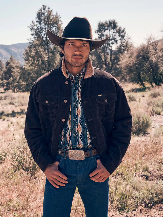 Men's Wrangler® Cowboy Cut® Sherpa Lined Corduroy Jacket in Black Coffee