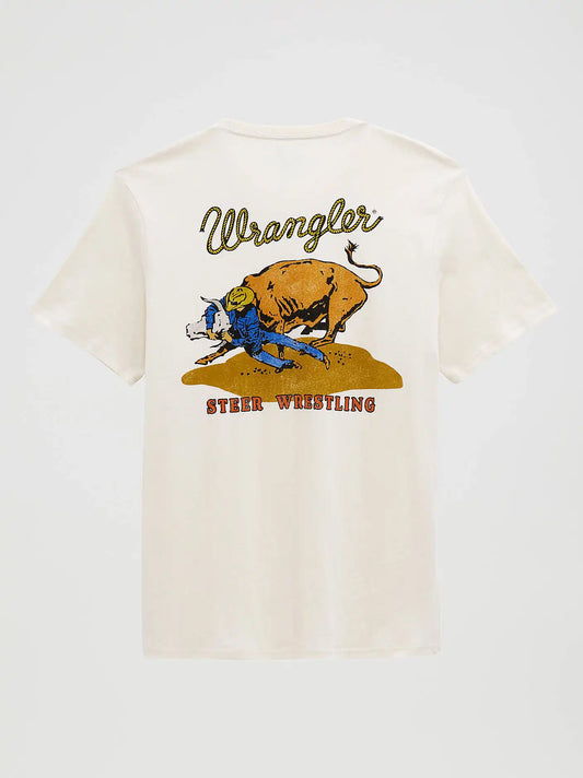 Steer Wrestling Graphic T-Shirt in Antique White