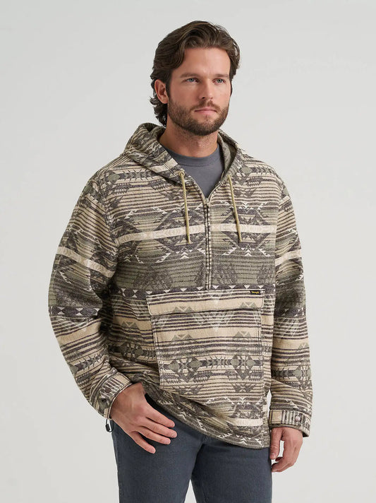 Men's Jacquard Quarter Zip Hooded Popover Jacket in Canyon Sand