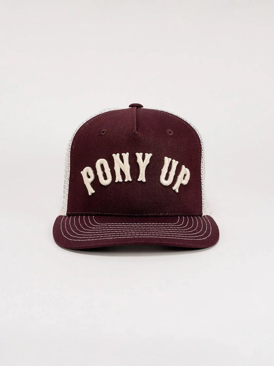 Womens Pony Up Trucker Hat:Burgundy:One Size
