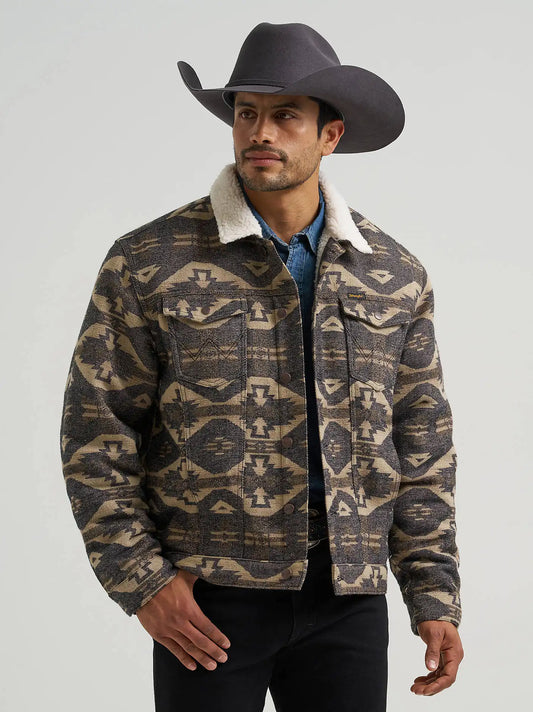Men's Wrangler® Sherpa Lined Jacquard Print Jacket in Elmwood
