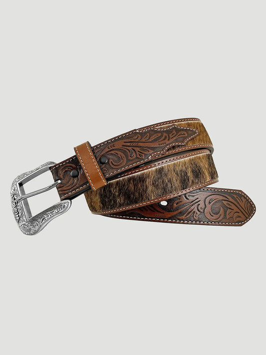 Men's Hair on Hide Embossed Belt in Spectra Yellow