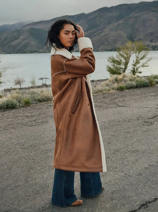 Women’s Faux Leather Wrange Coat in Medium Brown