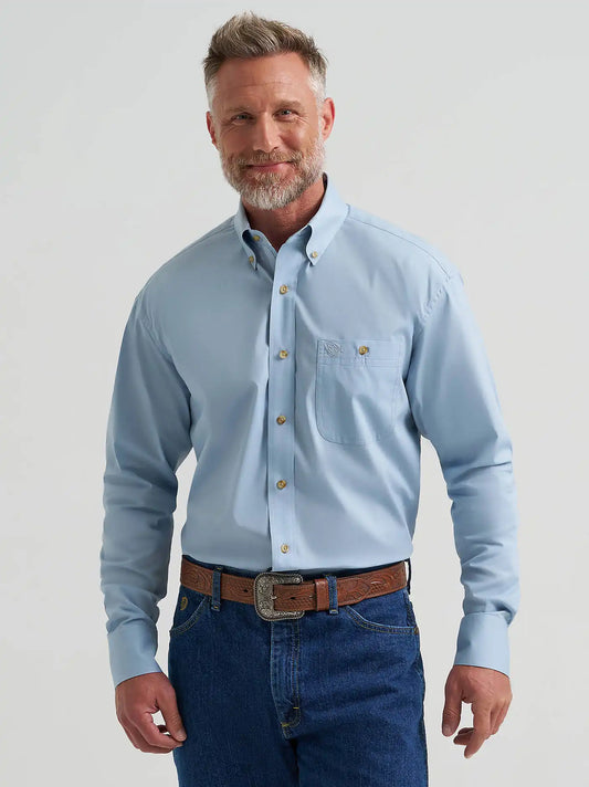 Wrangler® George Strait™ Solid One Pocket Button Down Shirt in Blue Steel