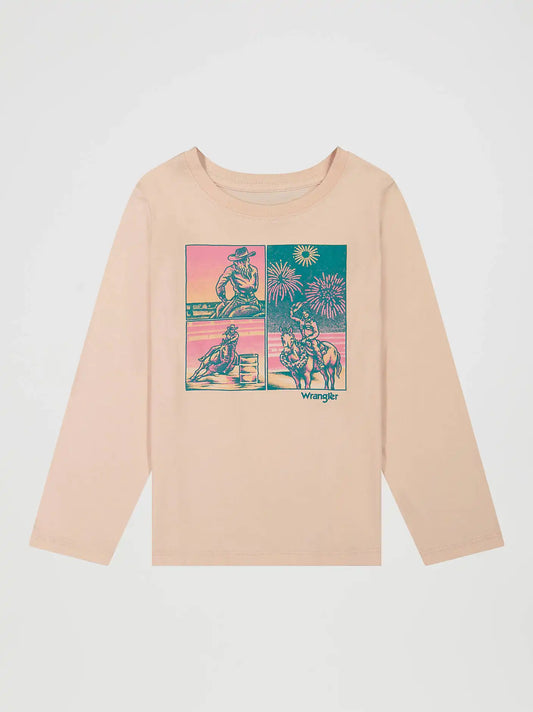 Girl's Long Sleeve Horse Portrait Graphic Tee in Pink