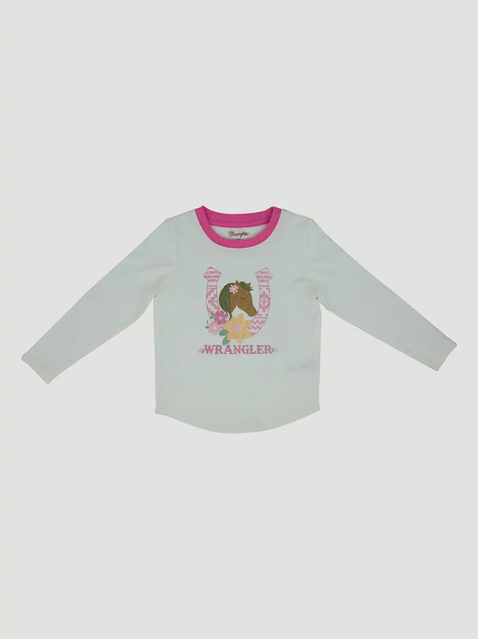 Wrangler Toddler Girl's Long Sleeve Graphic Tee in Horseshoe