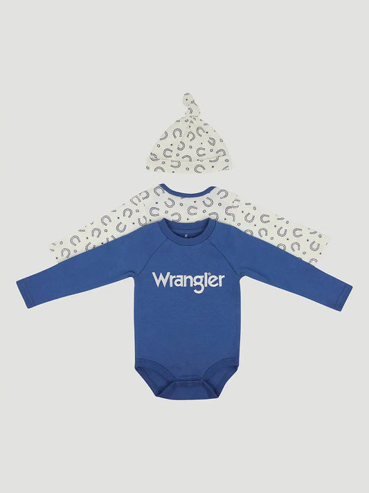 Wrangler Baby Bodysuits & Hat Set in Horseshoe Logo