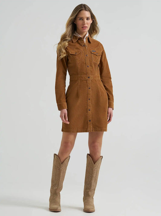 Women's Wrangler Corduroy Western Shirt Dress in Fawn