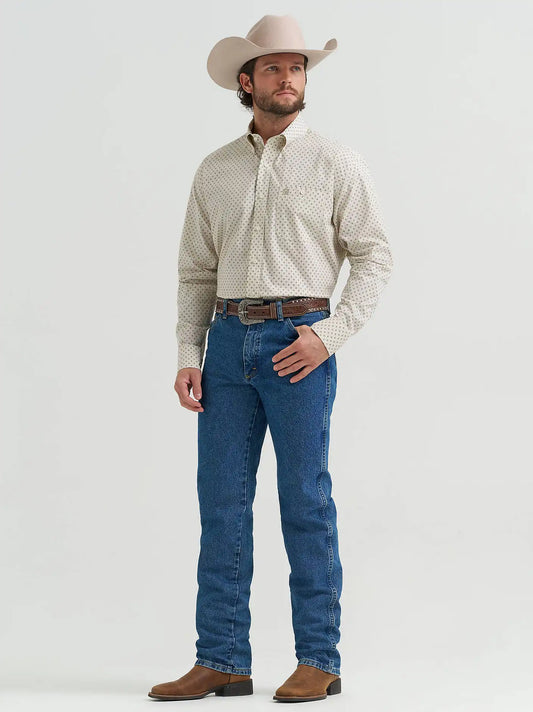 Wrangler® George Strait™ Long Sleeve Button Down One Pocket Shirt in Tea Geometric
