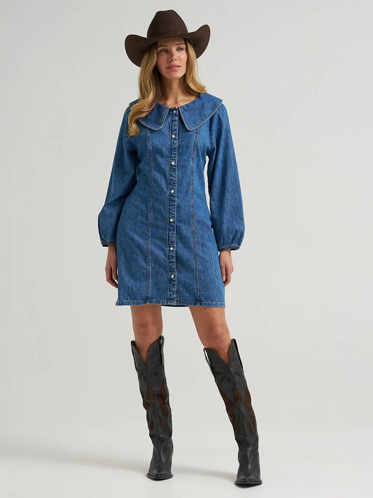 Women's Peter Pan Collar Denim Dress in Denim
