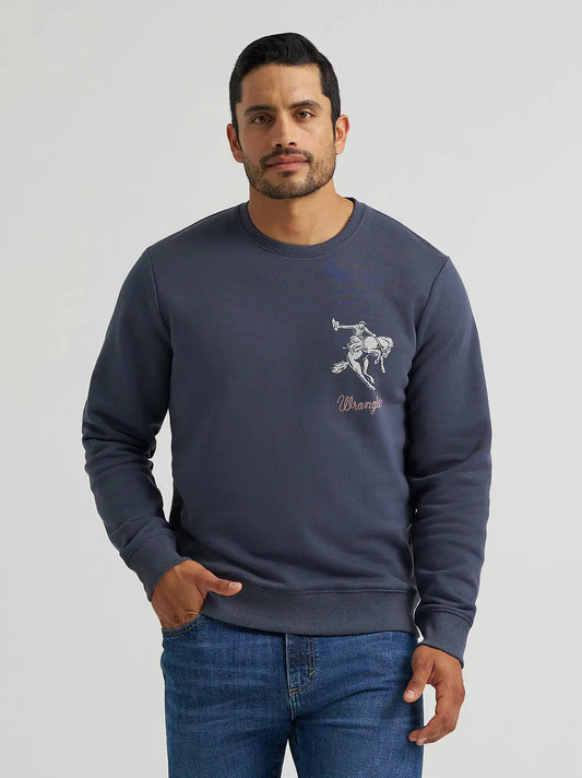 Wrangler Bucking Rider Graphic Fleece Sweatshirt in Ombre Blue