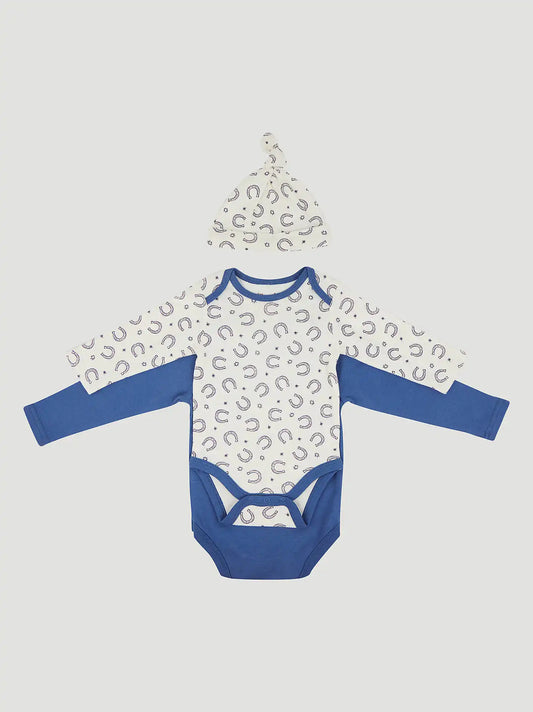 Wrangler Baby Bodysuits & Hat Set in Horseshoe Logo