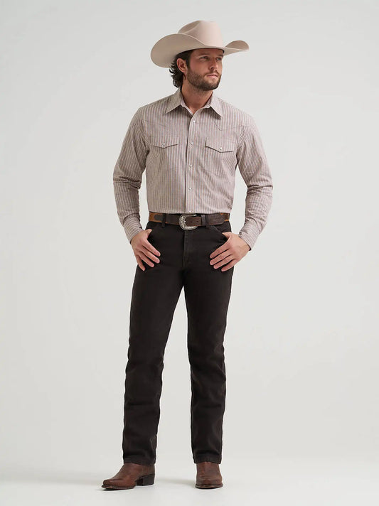 Men's Wrinkle Resist Long Sleeve Western Snap Stripe Shirt in Cinnamon