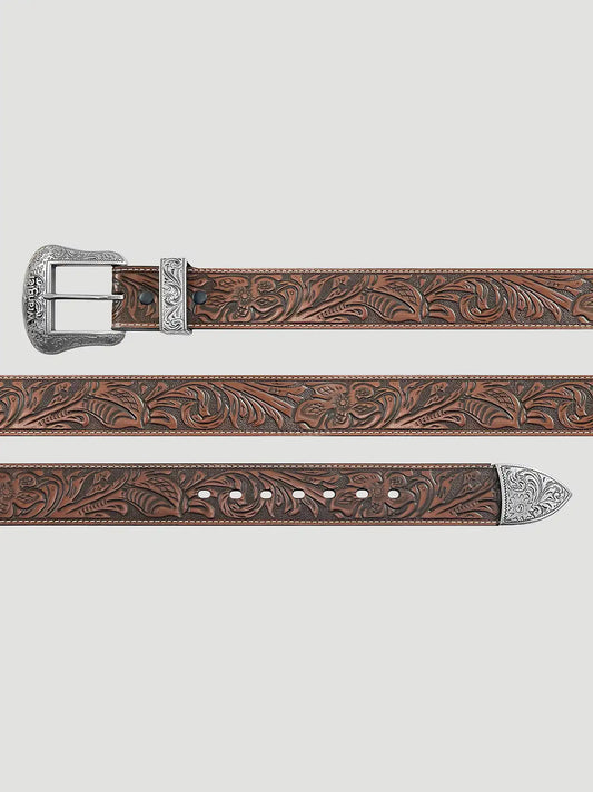 Men's 3 Piece Western Buckle Leather Belt in Brown