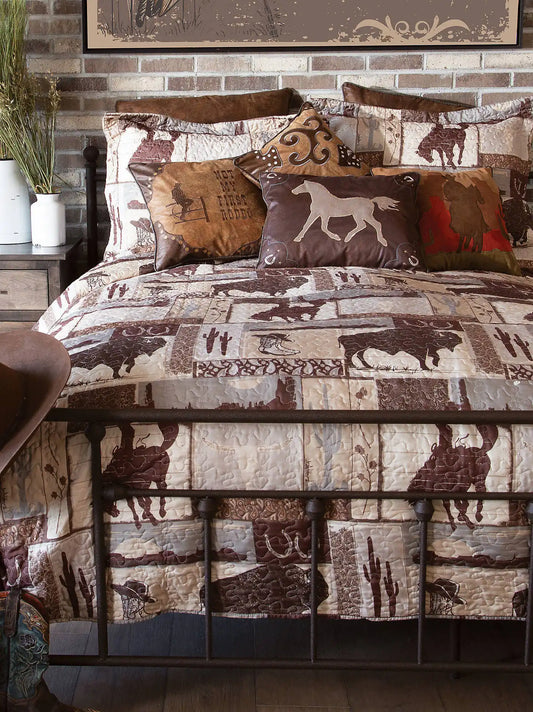 Wrangler Vintage Cowboy Quilted 2-Piece Bedding Set:Vintage Brown:TWIN