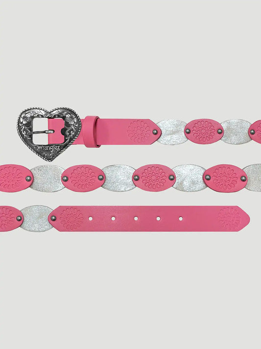 Girl's Heart Buckle Leather Belt in Pink/White