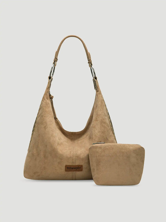 Suede Boho Bag with Cosmetic Case:Khaki:One Size
