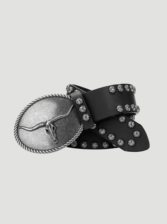 Women's Steer Head Studded Belt in Black