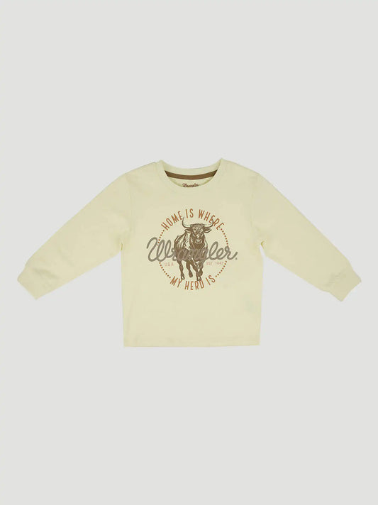 Wrangler Toddler Boy's Long Sleeve Graphic T-Shirt in Vanilla Herd