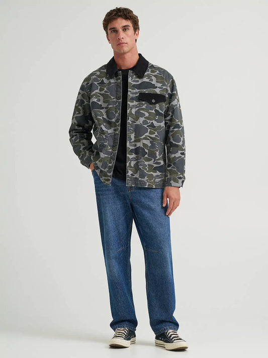 Men's Sherpa Lined Barn Jacket in Camo Gargoyle