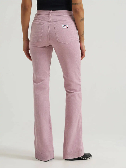 Women's Patch Pocket Corduroy Rainbow Flare Jean in Keepsake Lilac