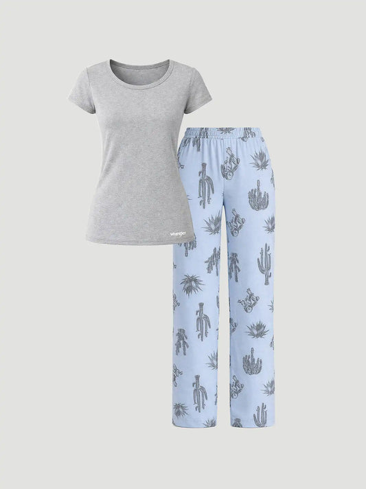 Women's Short Sleeve Pajama Set in White/Blue