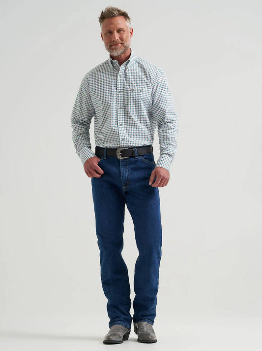 Wrangler® George Strait™ Long Sleeve Button Down One Pocket Shirt in Harbor Teal
