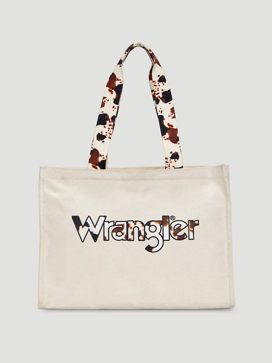 Cow Print Logo Canvas Tote:Black Brown:One Size