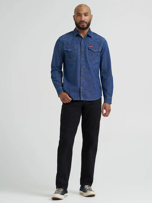 Men's Denim Western Snap Shirt in Dark Wash
