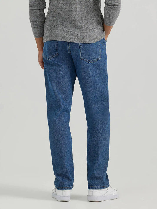 Wrangler® Five Star Premium Denim Comfort Stretch Relaxed Fit Jean in Mid Indigo