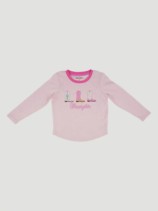 Wrangler Toddler Girl's Long Sleeve Graphic Tee in Cowgirl Boots