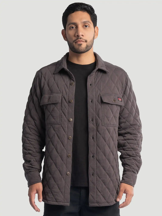 Men's Workwear Diamond Quilted Shacket in Grey