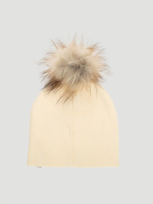 Womens Embroidery Pom Pom Beanie:Cream:One Size: