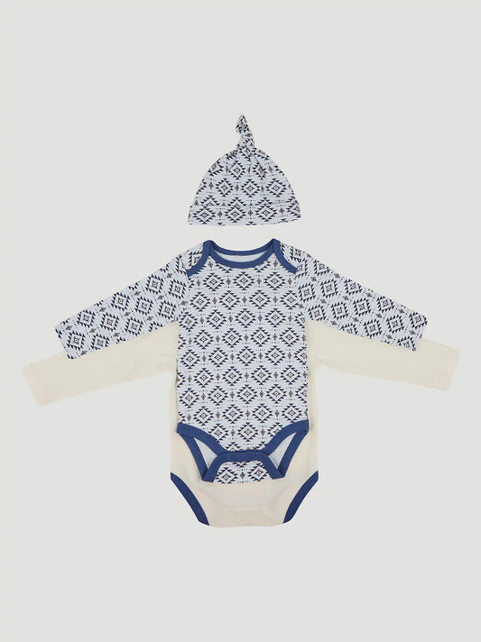 Wrangler Baby Bodysuits & Hat Set in Aztec Set