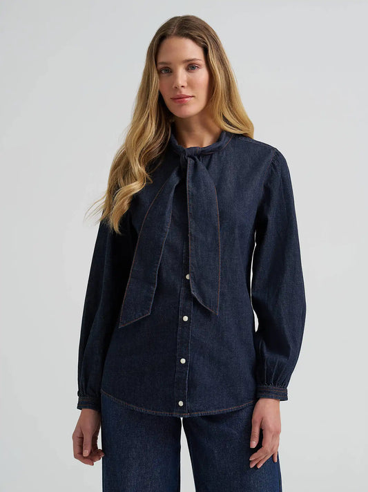 Women's Denim Bow Snap Shirt in Denim