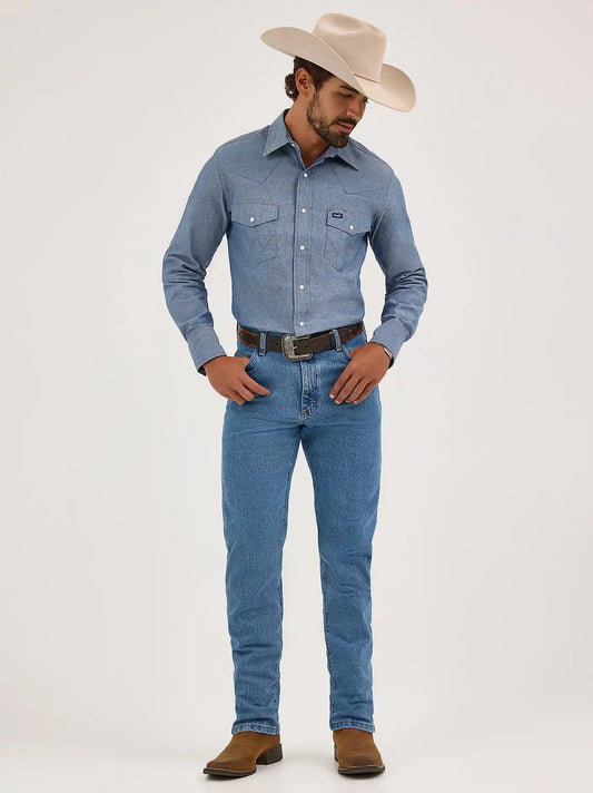Cowboy Cut® Work Western Indigo Chambray Long Sleeve Shirt in Chambray