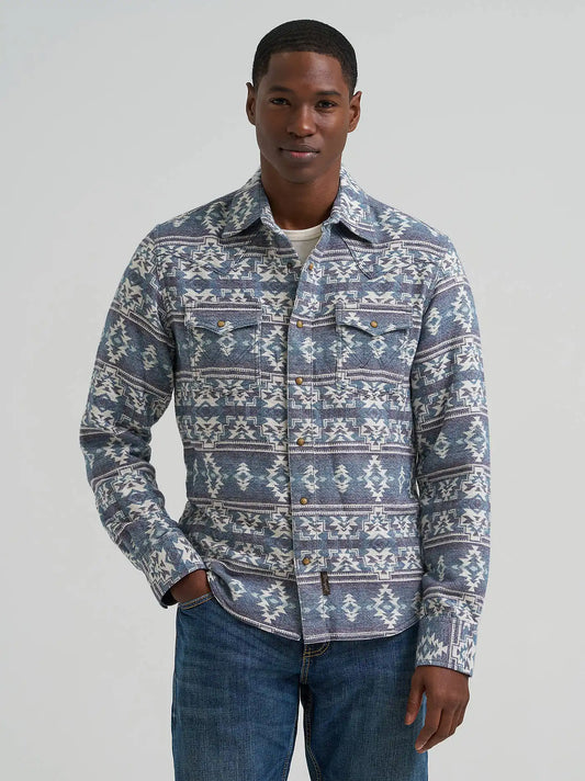 Men's Wrangler Retro® Premium Western Snap Jacquard Shirt in Grey Canyon