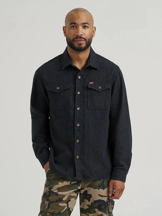 Men's Blanket Flannel Overshirt in Jet Black Heather