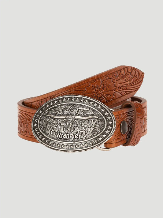 Boys Longhorn Buckle Emboss Belt:Cognac:L/XL
