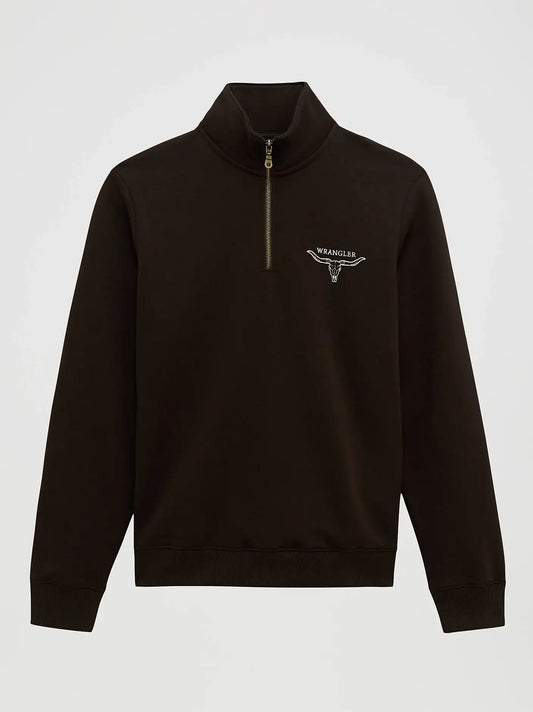 Longhorn Wrangler Quarter-Zip Fleece Pullover in Chocolate Torte