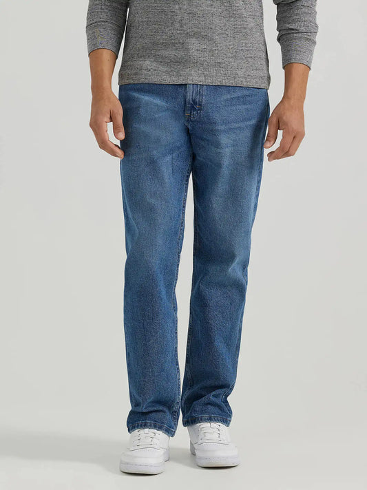 Wrangler® Five Star Premium Denim Comfort Stretch Relaxed Fit Jean in Mid Indigo