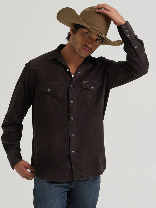 Men's Corduroy Snap Front Western Shirt in Chocolate Torte
